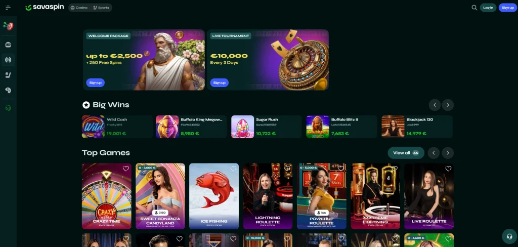 Current Savaspin live casino lobby with live dealer tables and category navigation